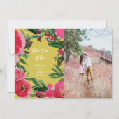 Waterverf Roze Anemone Yellow Weddenfoto Save The Date (Voorkant)