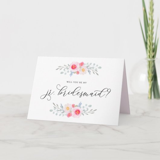 Waterverf roze anemonen zijn mijn JR Bridesmaid Kaart (Voorkant)
