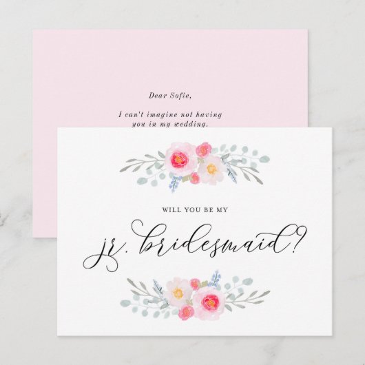 Waterverf roze anemonen zijn mijn JR Bridesmaid Uitnodiging Briefkaart (Voorkant / Achterkant)
