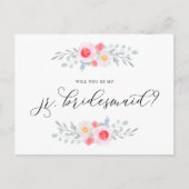 Waterverf roze anemonen zijn mijn JR Bridesmaid Uitnodiging Briefkaart (Voorkant)