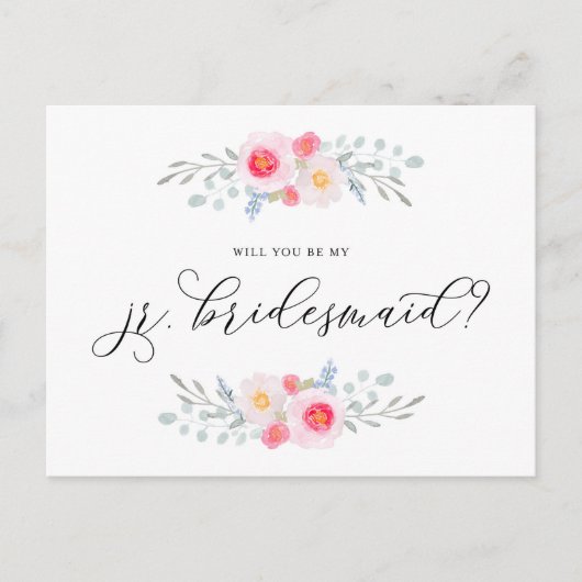 Waterverf roze anemonen zijn mijn JR Bridesmaid Uitnodiging Briefkaart (Voorkant)