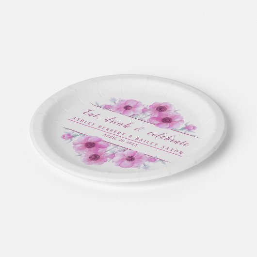 Waterverf roze anemonpapier bord (Gekanteld)