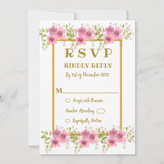 Waterverf Roze Anemoon Bloemen Bruiloft RSVP Kaart