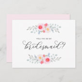 Waterverf roze annemonen zullen mijn bruidsmeisje  uitnodiging briefkaart (Voorkant / Achterkant)