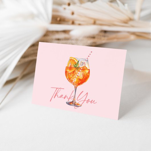 Waterverf Roze Aperol Spritz Bruiloftsfeest Bedankkaart