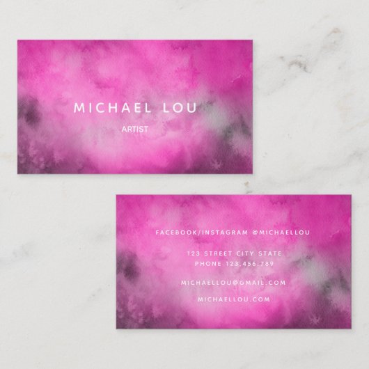 Waterverf Roze artistieke unieke Visitekaartje (Voorkant / Achterkant)