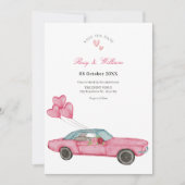 Waterverf roze auto bruiloft save the date (Voorkant)