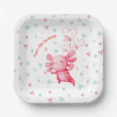 Waterverf Roze Axolotl Fun Kids Verjaardagsfeestje Papieren Bordje (Voorkant)