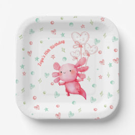 Waterverf Roze Axolotl Fun Kids Verjaardagsfeestje Papieren Bordje