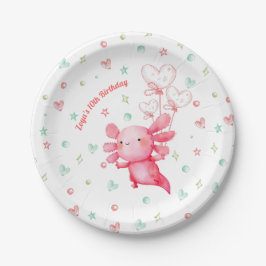 Waterverf Roze Axolotl Fun Kids Verjaardagsfeestje Papieren Bordje