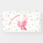 Waterverf Roze Axolotl Fun Kids Verjaardagsfeestje Spandoek (Horizontaal)