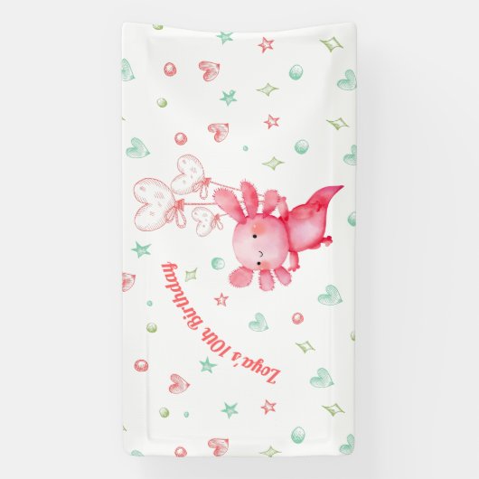 Waterverf Roze Axolotl Fun Kids Verjaardagsfeestje Spandoek (Verticaal)