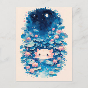 Waterverf Roze Axolotl Illustratie Nachtilie Briefkaart