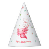 Waterverf Roze Axolotl Verjaardag Feesthoedjes (Voorkant)