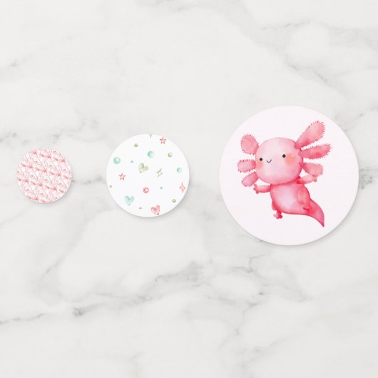 Waterverf Roze Axolotl Verjaardagsfeestje Confetti (Voorkanten)