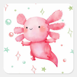 Waterverf Roze Axolotl Verjaardagsfeestje Ronde Sticker