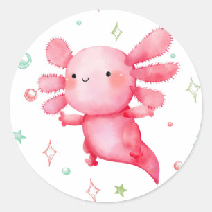 Waterverf Roze Axolotl Verjaardagsfeestje Ronde Sticker