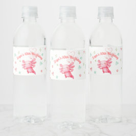 Waterverf Roze Axolotl Verjaardagsfeestje Waterfles Etiket