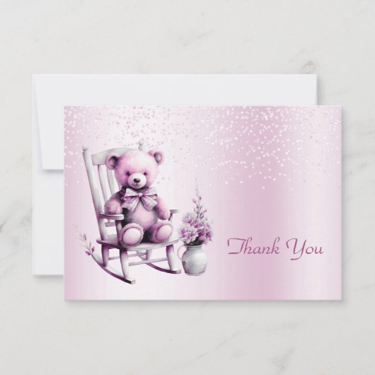 Waterverf Roze Baby Beer Dank u kaart (Voorkant)