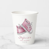 Waterverf Roze Baby Booties Baby shower Papieren Bekers (Achterkant)