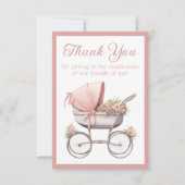  Waterverf Roze Baby Carriage Baby shower Bedankkaart