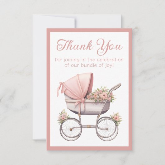  Waterverf Roze Baby Carriage Baby shower Bedankkaart (Voorkant)