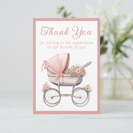  Waterverf Roze Baby Carriage Baby shower Bedankkaart