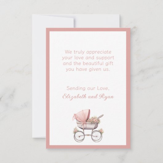  Waterverf Roze Baby Carriage Baby shower Bedankkaart (Achterkant)