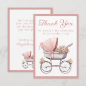  Waterverf Roze Baby Carriage Baby shower Bedankkaart (Voorkant / Achterkant)