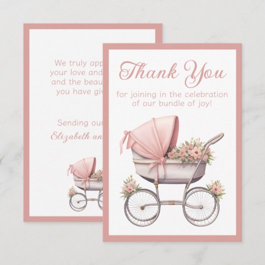  Waterverf Roze Baby Carriage Baby shower Bedankkaart