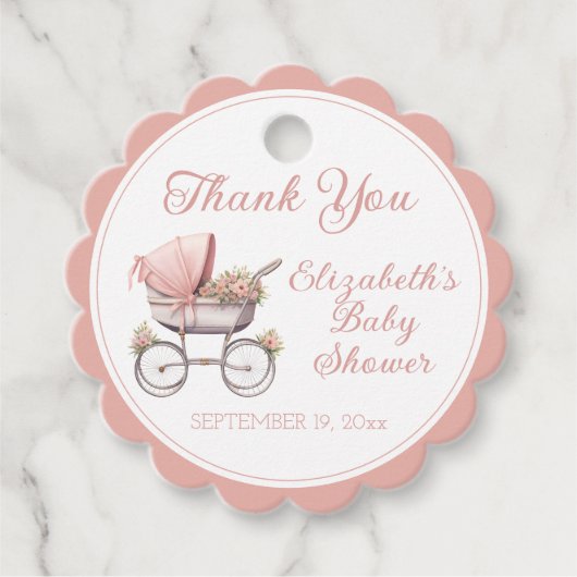  Waterverf Roze Baby Carriage Gepersonaliseerd Bedankjes Labels (Voorkant)