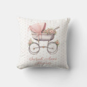 Waterverf Roze Baby Carriage Gepersonaliseerd Kussen (Voorkant)