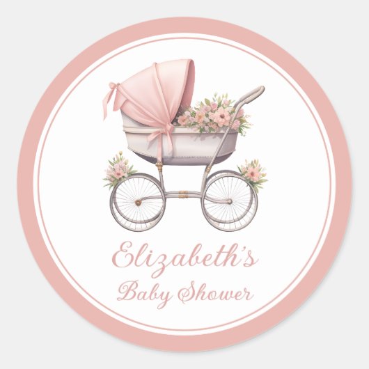  Waterverf Roze Baby Carriage Gepersonaliseerd Ronde Sticker (Voorkant)