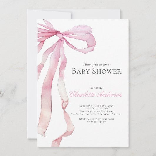 Waterverf Roze Baby Girl Douche Uitnodiging (Voorkant)