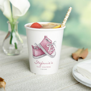 Waterverf Roze Baby Laarsjes Baby Shower Papieren Bekers
