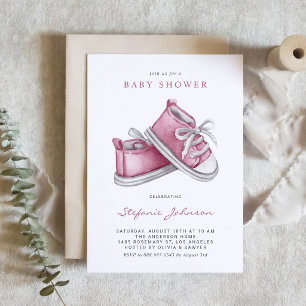 Waterverf Roze Baby Laarsjes QR Code Baby Shower Kaart