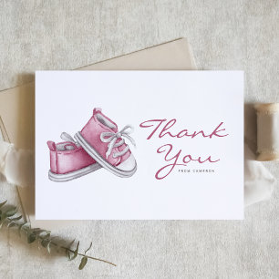 Waterverf Roze Baby Schoenen Baby shower Bedankkaart