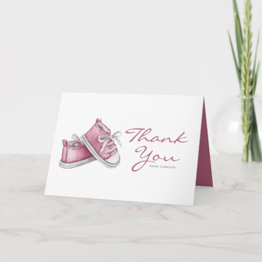 Waterverf Roze Baby Schoenen Baby shower Bedankkaart (Voorkant)