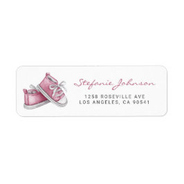 Waterverf Roze Baby Schoenen Baby shower Etiket
