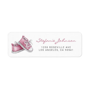 Waterverf Roze Baby Schoenen Baby shower Etiket