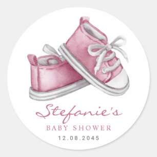 Waterverf Roze Baby Schoentjes Baby Shower Ronde Sticker
