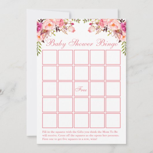 Waterverf Roze Baby shower Bingo Kaart (Voorkant)