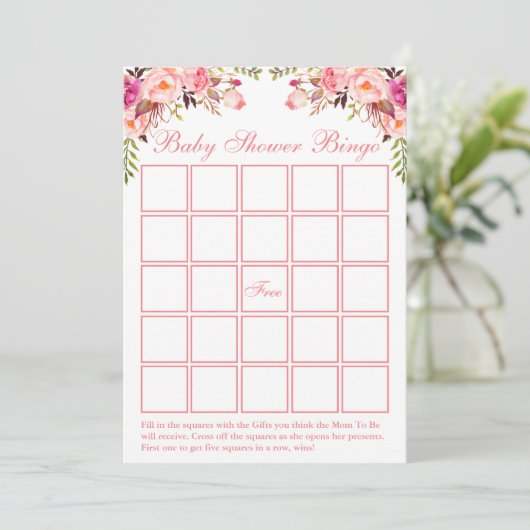 Waterverf Roze Baby shower Bingo Kaart (Staand voorkant)