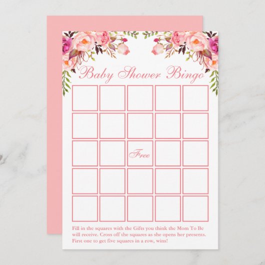 Waterverf Roze Baby shower Bingo Kaart (Voorkant / Achterkant)