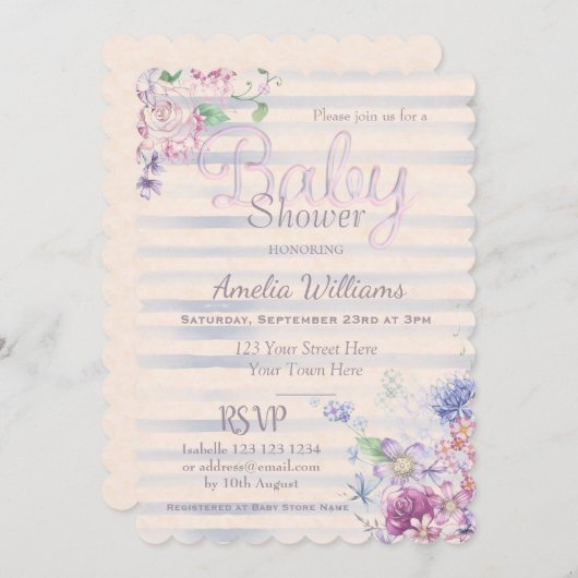 Waterverf Roze Baby shower Kaart (Voorkant / Achterkant)