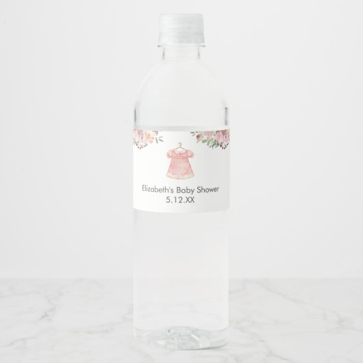 Waterverf Roze Baby shower Waterflesetiketten Waterfles Etiket (Voorkant)