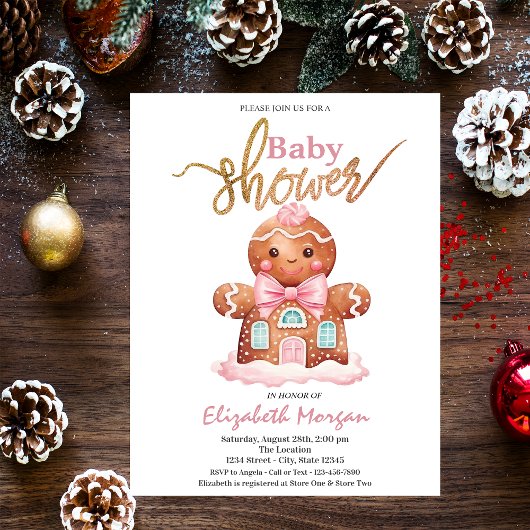 Waterverf Roze Babyshower Gingerbread Kaart