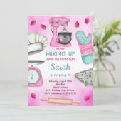 Waterverf Roze Bakken Koken Verjaardagsuitnodiging Kaart (Staand voorkant)