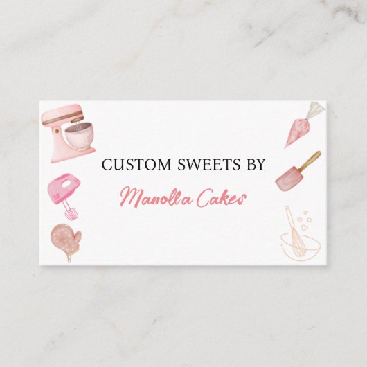 Waterverf roze bakken kookgerei bakkerij min visitekaartje (Voorkant)
