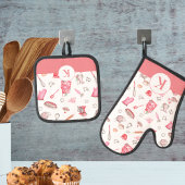 Waterverf Roze Bakken Monogram Keuken Ovenwant & Pannenlap Set